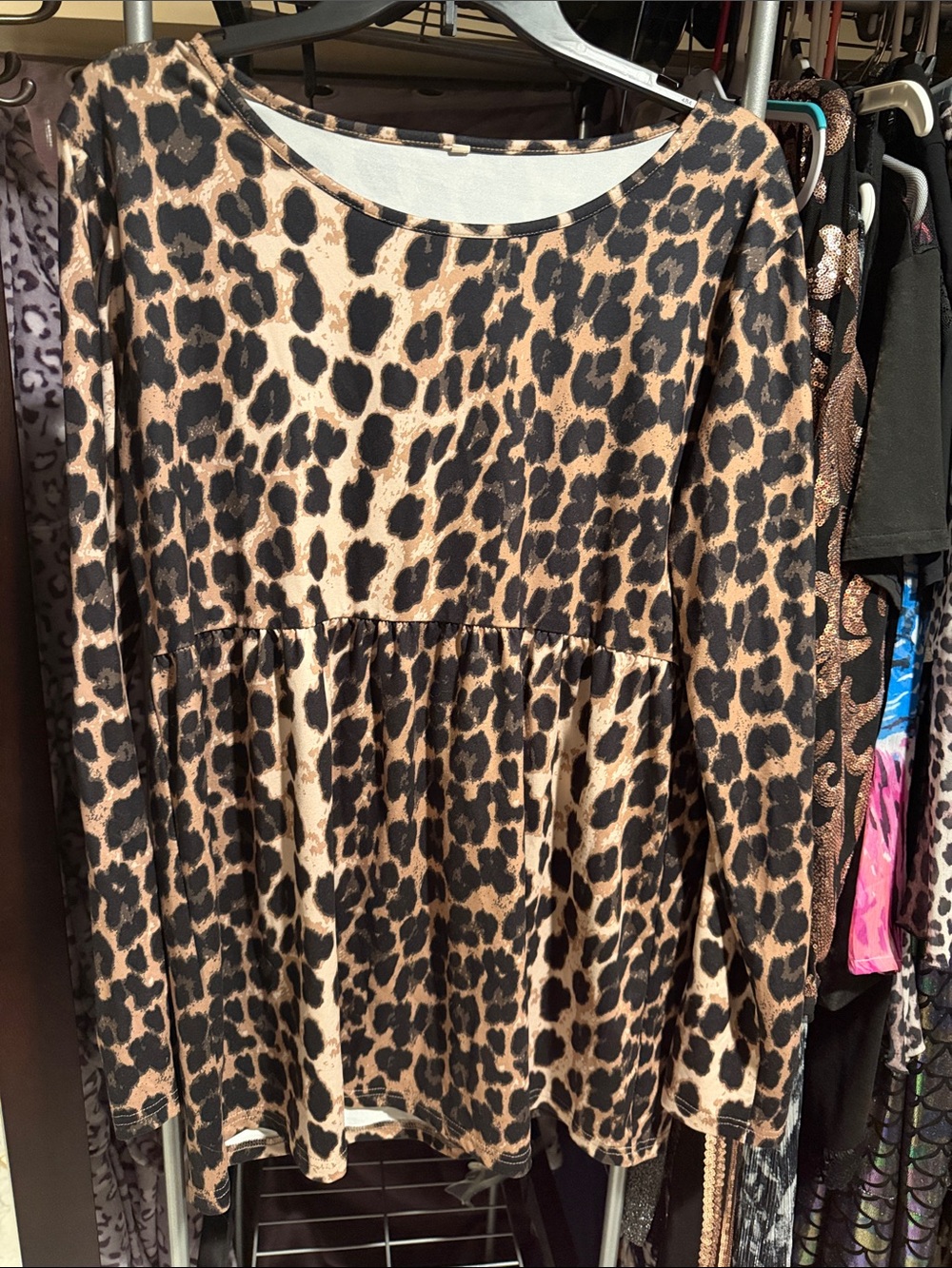 Maternity Leopard Print Long-Sleeve Dress - Brown